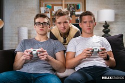 Sweet twinks Noah White, Tyler Hill & Blake Mitchell enjoy threeome while playing video game photo 0