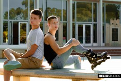 Gay teen twink Sean Ford gradually going up & down on Ryan Bailey's hard dick photo 0