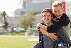 Athletic twinks Noah White and Evan Parker make out on playground photo 2