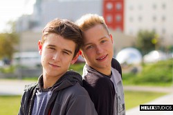 Athletic twinks Noah White and Evan Parker make out on playground photo 4