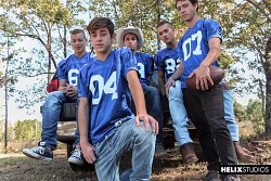 Tight Ends: Twink boys Joey Mills, Colton James, Corbin Colby, Sean Ford & Zach Taylor enjoying outdoor fuck photo 1