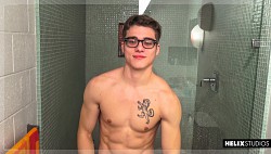 Hunk Blake Mitchell playing with his huge dick under the shower photo 8