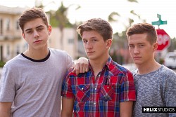Tyler Hill and Joey Mills enjoy threesome with young naked twink Oliver Saxon photo 0