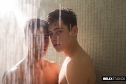 Joey Mills playing with Landon Vega's twink dick under the Shower photo 2