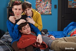 Twink boys Grayson Lang, Devin Lewis and Gabe Isaac doing threesome in different position photo 0