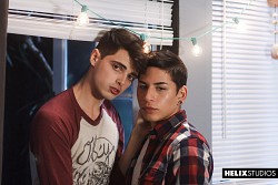 Young gay twink Aiden Garcia give blowjob to Ben Masters in this video photo 3