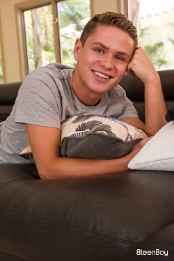 Blonde twink Dylan Hayes lustly making his cock hard by shaking it over and over photo 2