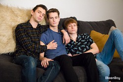 Bare twinks Caleb Gray, Chase Williams, and Trevor Harris enjoy threesome sex photo 0