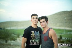 Outdoor twinks Alex Riley and Seth Peterson getting flirty during their workout photo 0