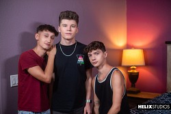 Silas Brooks, Sam Ledger & Noah Bentley doing twink threesome with their uncut cock photo 0