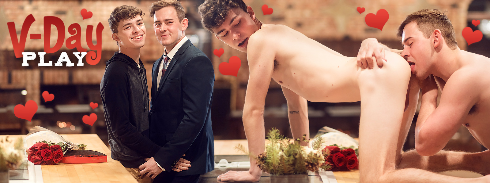 Skinny twinks Collin Adams & Josh Brady doing sex with full of desires on V-day